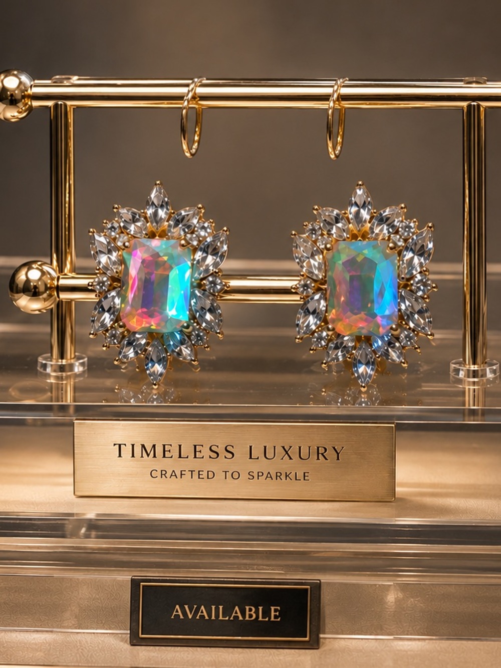 Aurora Crystal Statement Earrings - clip on Gold
